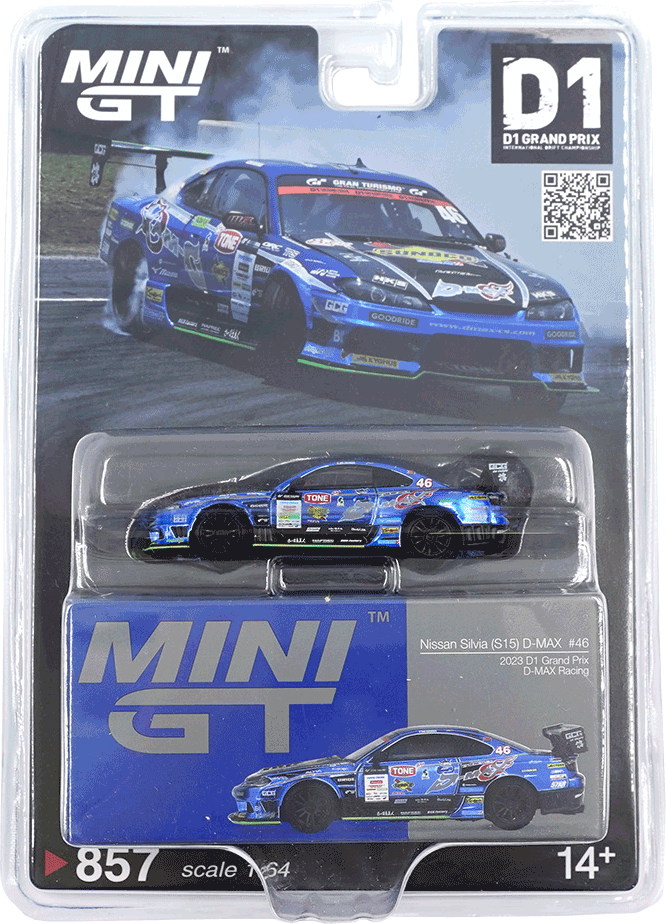Mini GT #857 - Nissan Silvia S15 #70, D-MAX Racing D1 Grand Prix 2023, blau | 1:64