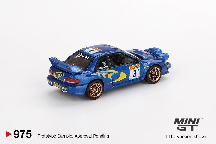 Mini GT #975 - Subaru Impreza WRC98 #3 Rally Monte-Carlo 3rd Place, blau/gelb | 1:64