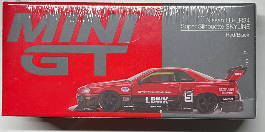 Mini GT #843 - Nissan Skyline GT-R (R34) Super Silhoutte rot/schwarz | 1:64