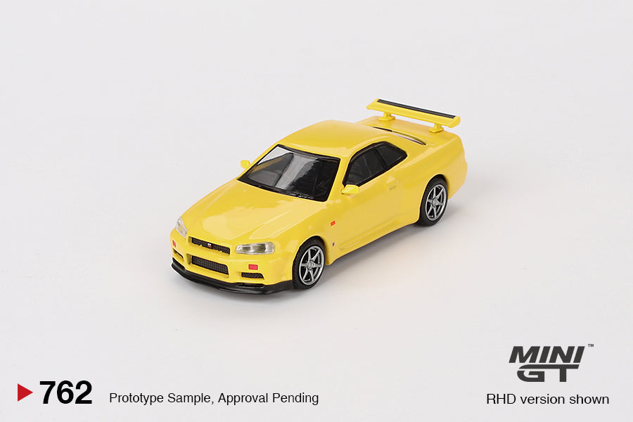 Mini GT #762 - 1999 Nissan Skyline GT-R (R34) V-Spec Lightning gelb | 1:64