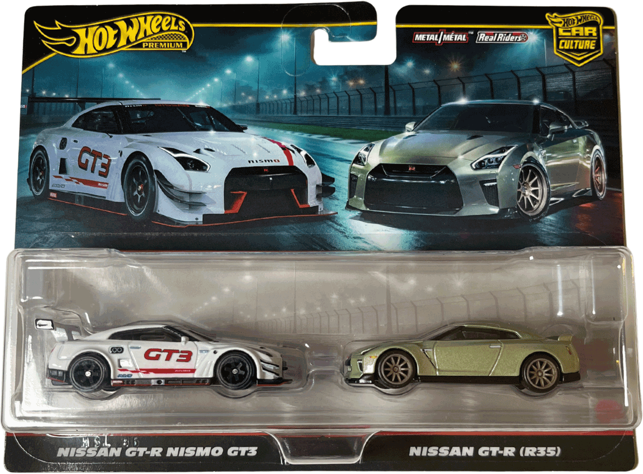 Hot Wheels Premium 2-Pack Nissan GT-R Nismo GT3 & Nissan GT-R (R35) | 1:64