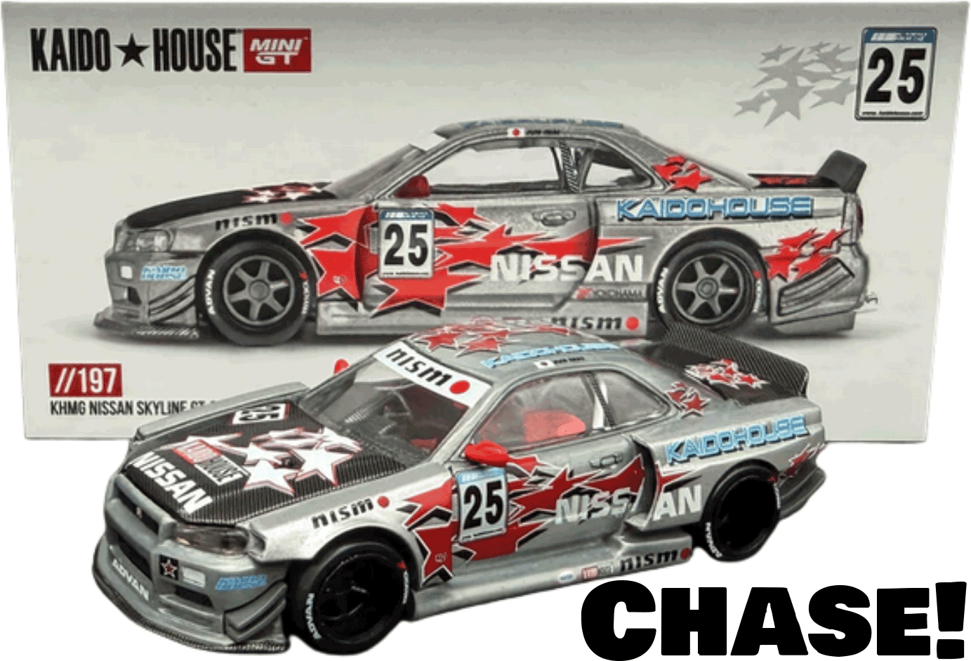 Kaido House - Mini GT: Nissan Skyline GT-R (R34) Kaido Star Racing V1 (KHMG197) inkl. CHANCE auf CHASE! | 1:64