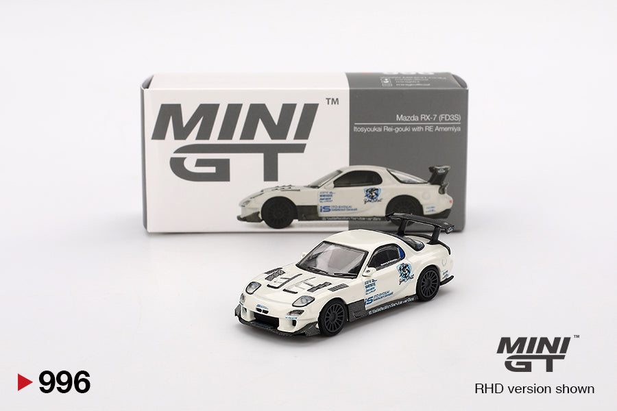Mini GT #996 - Mazda RX7 (FD3S) Itosyoukai Rei-Gouki with Re Amemiya, weiß/blau | 1:64