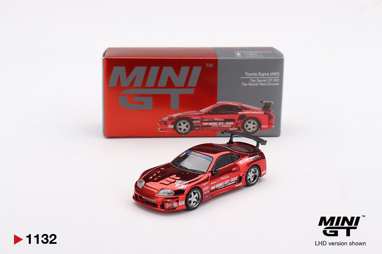 Mini GT #1132 - Toyota Supra (A80) Top Secret GT-300 Top Secret, Red Chrome | 1:64