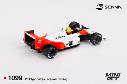 Mini GT #1099 - McLaren MP4/4 #12 Ayrton Senna 1988 Japanese Grand Prix Winner | 1:64
