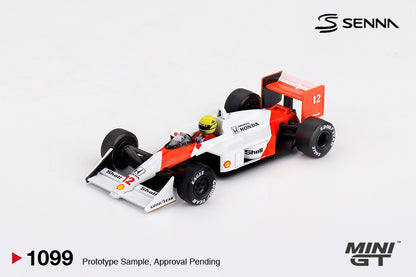 Mini GT #1099 - McLaren MP4/4 #12 Ayrton Senna 1988 Japanese Grand Prix Winner | 1:64