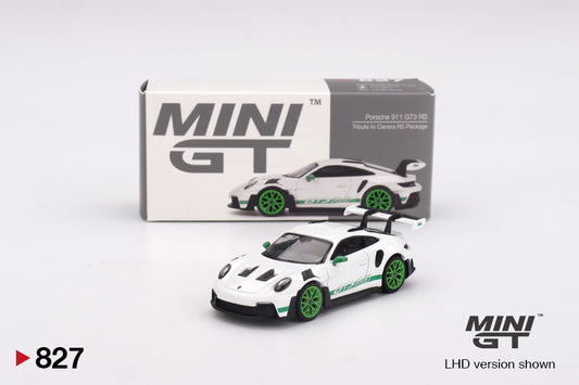 Mini GT #827 -  Porsche 911 (992) GT3 RS white Tribute to Carrera RS, weiß/grün | 1:64