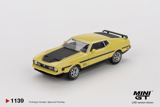 Mini GT #1139 - Ford Mustang Mach1, Grabber Yellow | 1:64