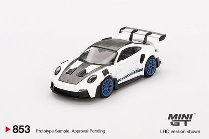 Mini GT #853 - Porsche 911 (992) GT3 RS Weissach Package White with Indigo Blue | 1:64