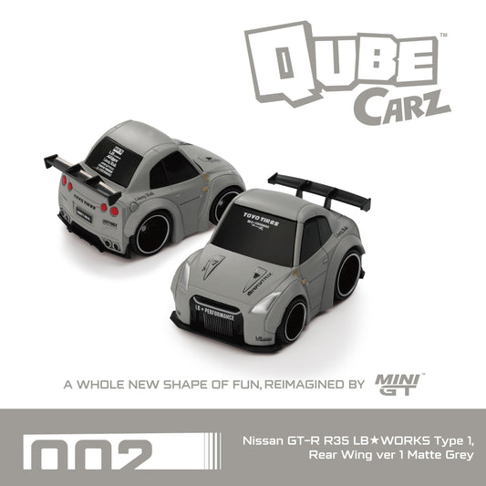 Mini GT - QubeCarz #002: Nissan GTR (R35) LB-Works Type 1, matte grey | 1:64
