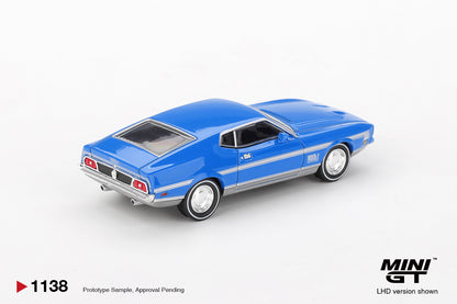 Mini GT #1138 - Ford Mustang Mach 1, Grabber Blue | 1:64