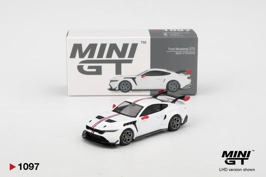 Mini GT #1097 - Ford Mustang GTD Spirit of America, white/red | 1:64