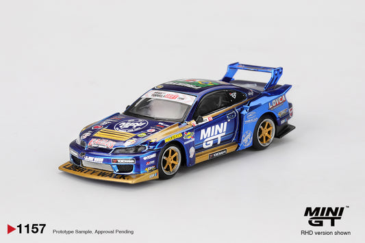 Mini GT #1157 - Nissan Silvia (S15) LB-Super Silhouette #555 Team MINI GT Liberty Walk 2025 Formula Drift | 1:64
