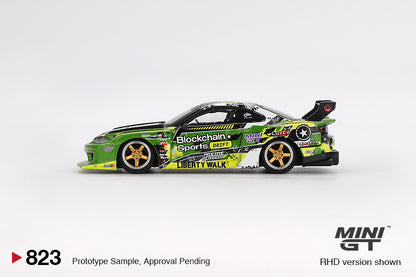Mini GT #823 - Nissan Silvia S15 LB-Super Silhouette #555 V2 Formula Drift Japan, green/yellow | 1:64