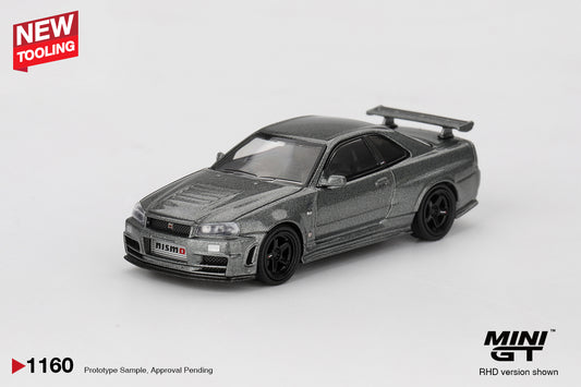 Mini GT #1160 - Nissan Skyline GT-R, Dark Metal Gray (NISMO BNR34 CRS Version) | 1:64