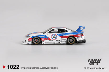 Mini GT #1022 - Nissan LBWK LB-Super Silhouette S15 Silvia Garasidrift, white/blue/red | 1:64