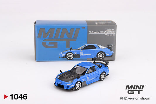 Mini GT #1046 - Mazda RX7 (FD3S) RE-Amemiya 20B NA 3ROTOR-7  “Ama-san Go”, blau | 1:64