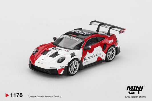 Mini GT #1178 *BLISTER* - Porsche 911 (992) GT3 RS Weissach Ring Taxi, white/red | 1:64