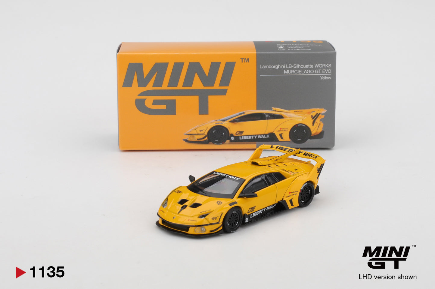 Mini GT #1135 - Lamborghini LB-Silhouette WORKS MURCIELAGO GT Evo, Yellow | 1:64