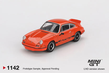 Mini GT #1142 - Porsche 911 Carrera RS 2.7 Tangerine with Black Livery | 1:64