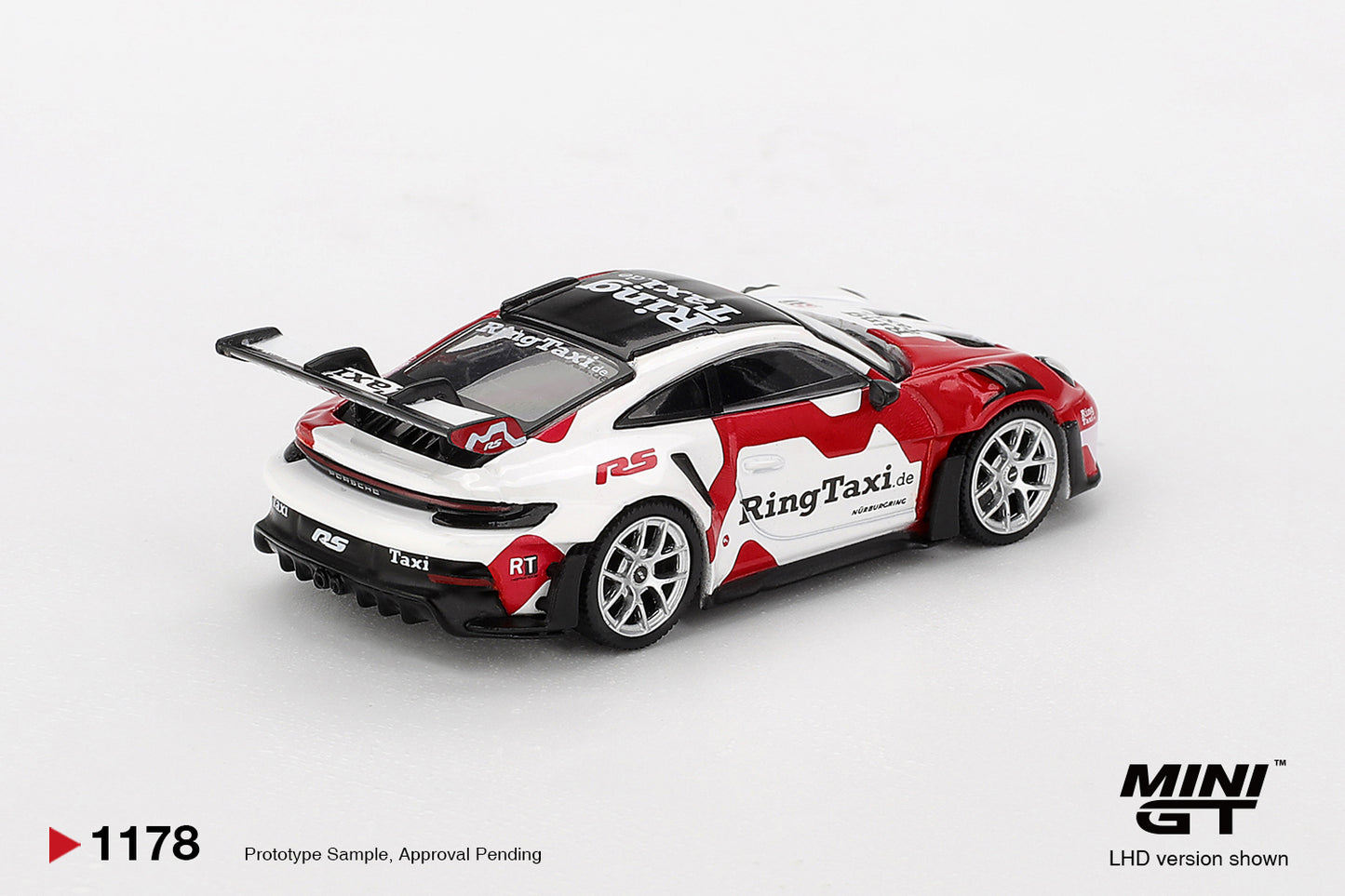 Mini GT #1178 - Porsche 911 (992) GT3 RS Weissach Ring Taxi, white/red | 1:64