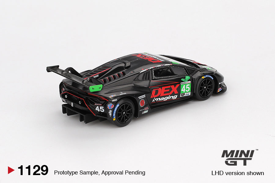 Mini GT #1129 -Lamborghini Huracán GT3 EVO2 #45 No. 45 DEX Imaging  2024 IMSA Daytona 24 Hrs | 1:64