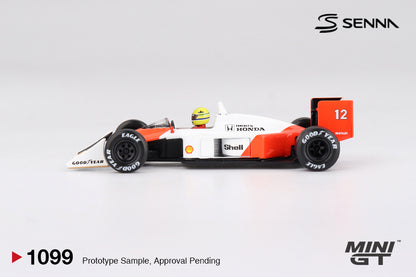 Mini GT #1099 - McLaren MP4/4 #12 Ayrton Senna 1988 Japanese Grand Prix Winner | 1:64