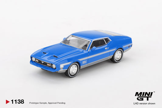 Mini GT #1138 - Ford Mustang Mach 1, Grabber Blue | 1:64