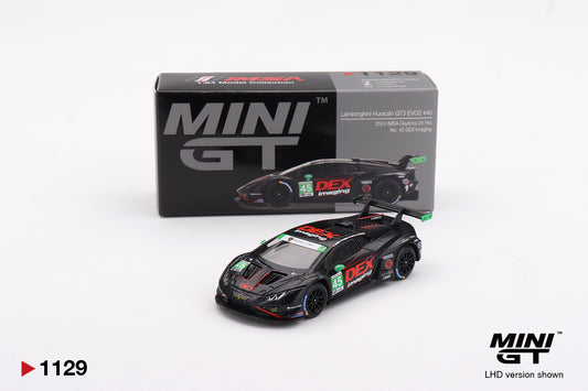 Mini GT #1129 -Lamborghini Huracán GT3 EVO2 #45 No. 45 DEX Imaging  2024 IMSA Daytona 24 Hrs | 1:64