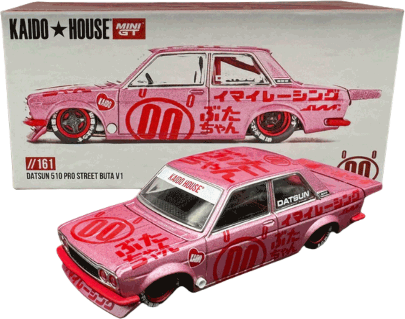 Kaido House - Mini GT: Datsun 510 Pro Street Buta V1 (KHMG161), pink inkl. CHANCE auf CHASE | 1:64