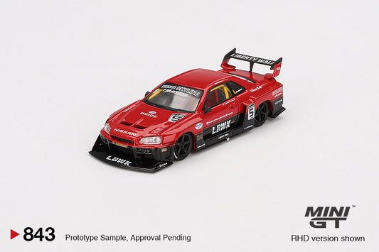 Mini GT #843 - Nissan Skyline GT-R (R34) Super Silhoutte rot/schwarz | 1:64