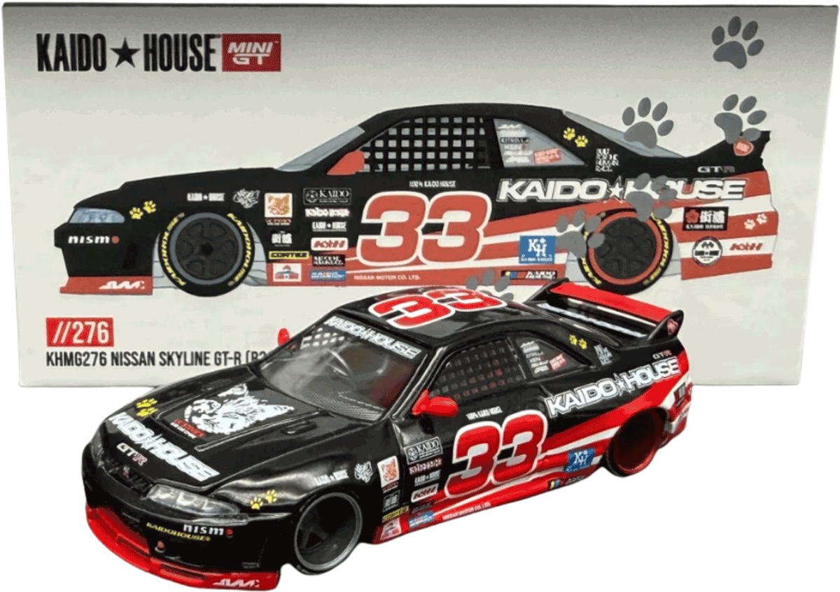 Kaido House - Mini GT: Kaido GT Nissan Skyline GT-R (R33) Black Kaido Cat (KHMG276) inkl. CHANCE auf CHASE! | 1:64