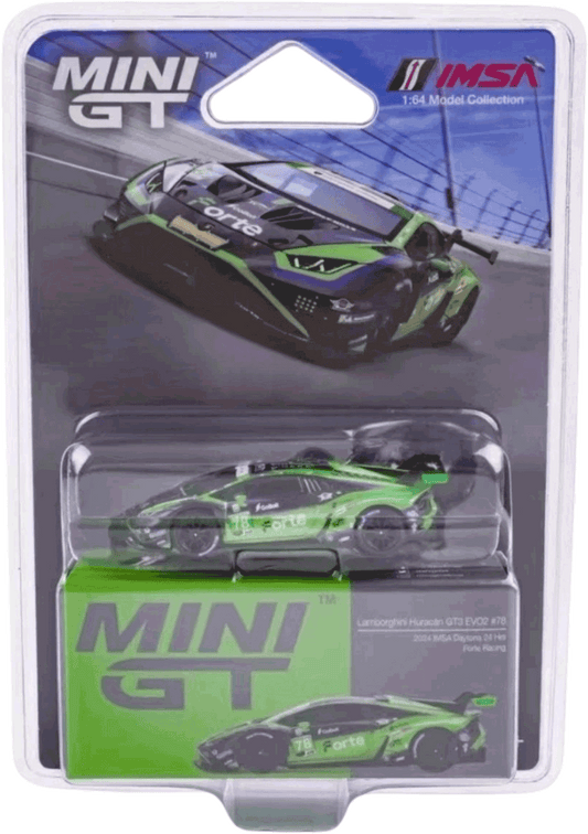 Mini GT #1062 *BLISTER* - Lamborghini Huracán GT3 EVO2 #78 Forte Racing 2024 IMSA Daytona 24 Hrs | 1:64