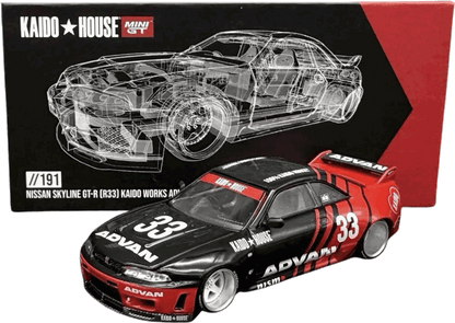 Kaido House - Mini GT: Nissan Skyline GT-R (R33) Kaido Works *ADVAN* (KHMG191) inkl. CHANCE auf CHASE | 1:64