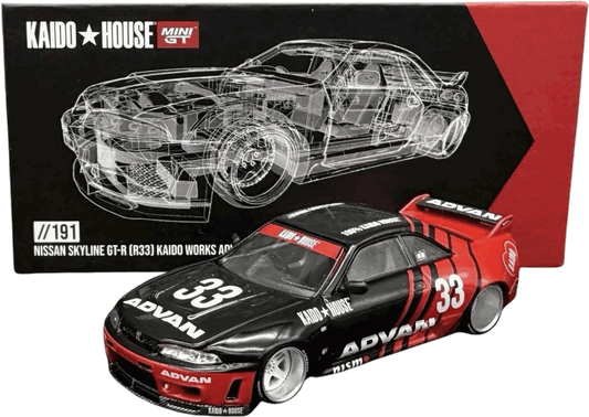 Kaido House - Mini GT: Nissan Skyline GT-R (R33) Kaido Works *ADVAN* (KHMG191) inkl. CHANCE auf CHASE | 1:64