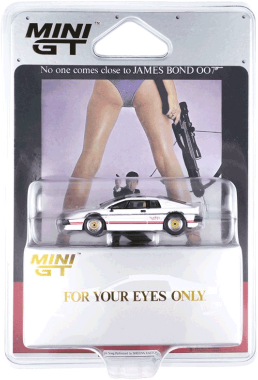 Mini GT #907-007E - Lotus Esprit Turbo *For your eyes only* English Blister Packaging, white/red | 1:64
