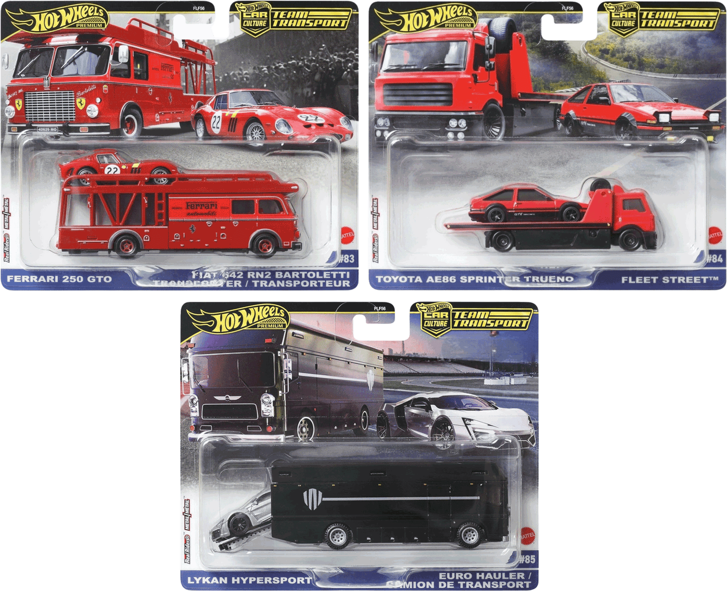 Hot Wheels Team Transport 2025 3er Set: Ferrari, Toyota & Lykan Hypersport | 1:64