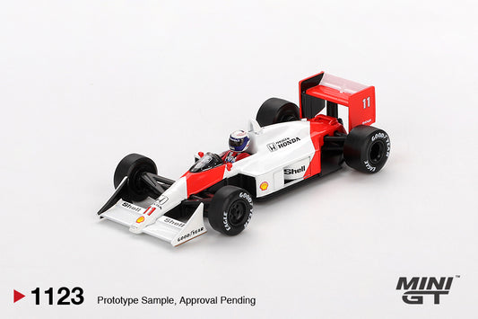 Mini GT #1123 - McLaren MP4/4 #11 Alain Prost 1988 Japanese Grand Prix 2nd Place | 1:64