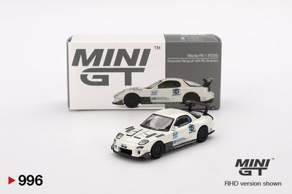 Mini GT #996 - Mazda RX7 (FD3S) Itosyoukai Rei-Gouki with Re Amemiya, weiß/blau | 1:64