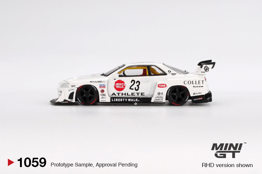 Mini GT #1059 - Nissan LB-ER34 Super Silhouette ATHLETE/COLLET, white | 1:64