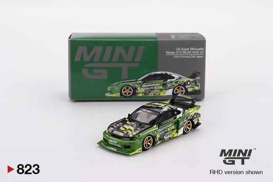 Mini GT #823 - Nissan Silvia S15 LB-Super Silhouette #555 V2 Formula Drift Japan, green/yellow | 1:64