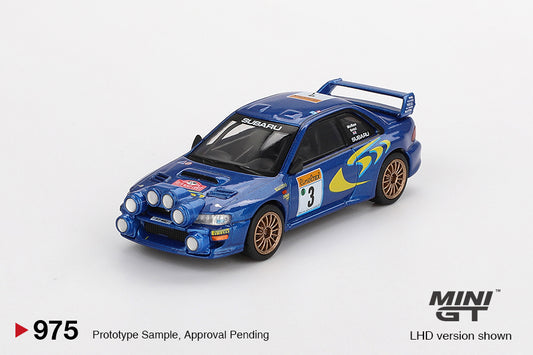 Mini GT #975 - Subaru Impreza WRC98 #3 Rally Monte-Carlo 3rd Place, blau/gelb | 1:64