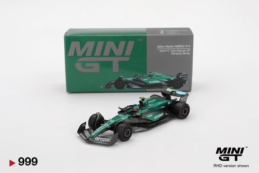 Mini GT #999 - Aston Martin AMR24 #14 Fernando Alonso Bahrain GP 2024, green | 1:64