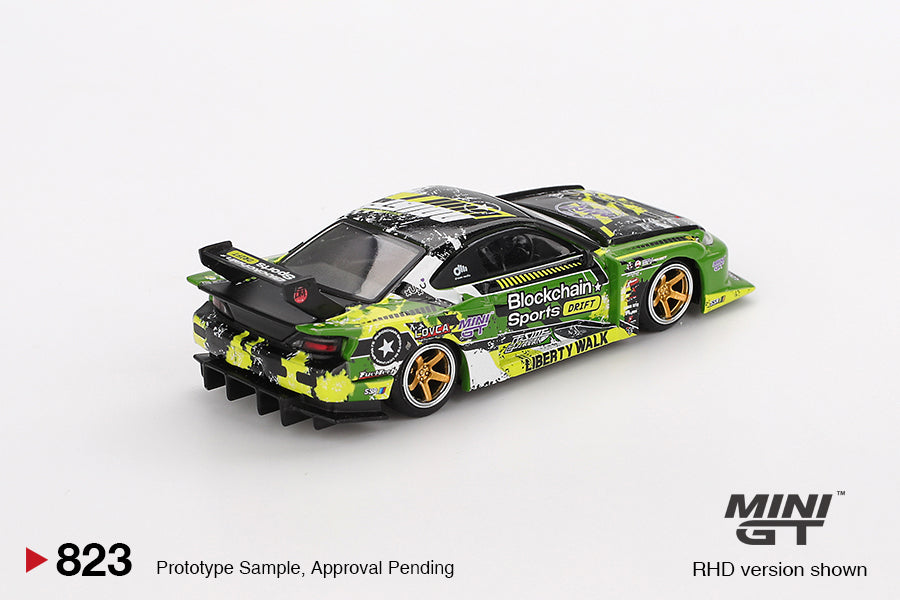 Mini GT #823 - Nissan Silvia S15 LB-Super Silhouette #555 V2 Formula Drift Japan, green/yellow | 1:64