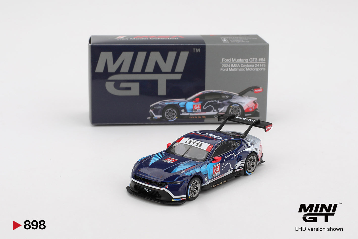 Mini GT #898 - Ford Mustang GT3 #64 Ford Multimatic Motorsports 2024 IMSA Daytona 24 Hrs | 1:64