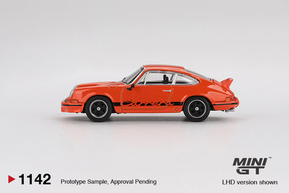 Mini GT #1142 - Porsche 911 Carrera RS 2.7 Tangerine with Black Livery | 1:64