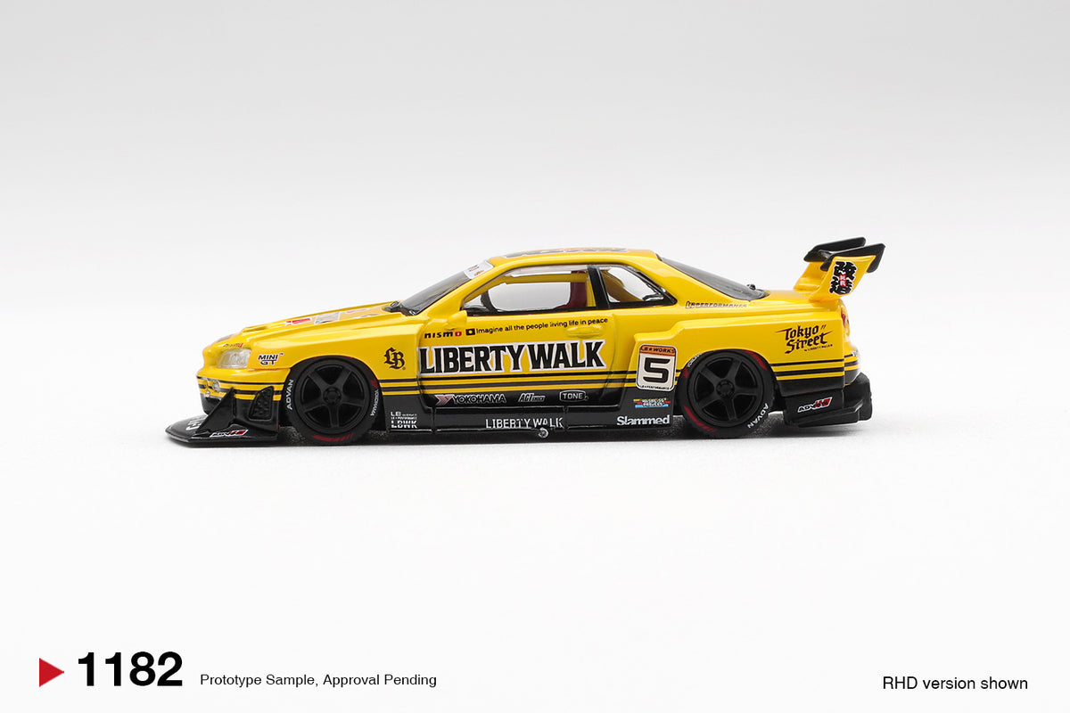 Mini GT #1182 - Nissan LB-ER34 Super Silhouette SKYLINE, Sport Yellow | 1:64