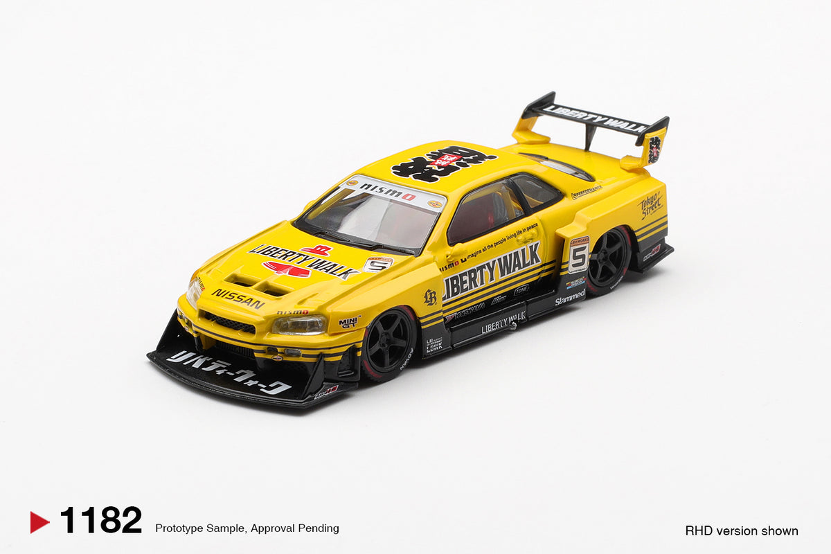 Mini GT #1182 - Nissan LB-ER34 Super Silhouette SKYLINE, Sport Yellow | 1:64
