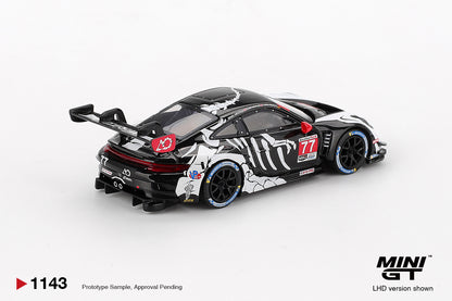 Mini GT #1143 - Porsche 911 GT3 R #77 AO Racing 2025 IMSA Petit Le Mans, white/black/red | 1:64
