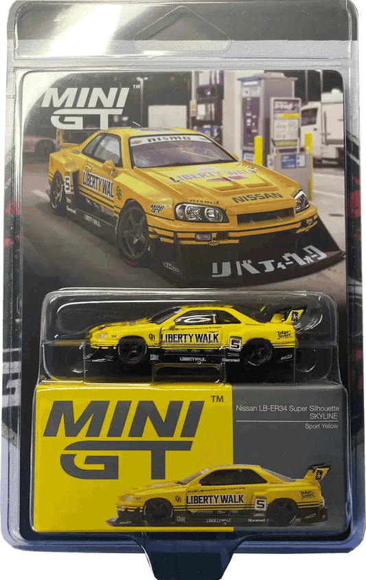 Mini GT #1182 *BLISTER* - Nissan LB-ER34 Super Silhouette SKYLINE, Sport Yellow | 1:64